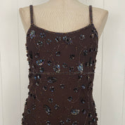 Vintage Brown Beaded Maxi Dress (S)
