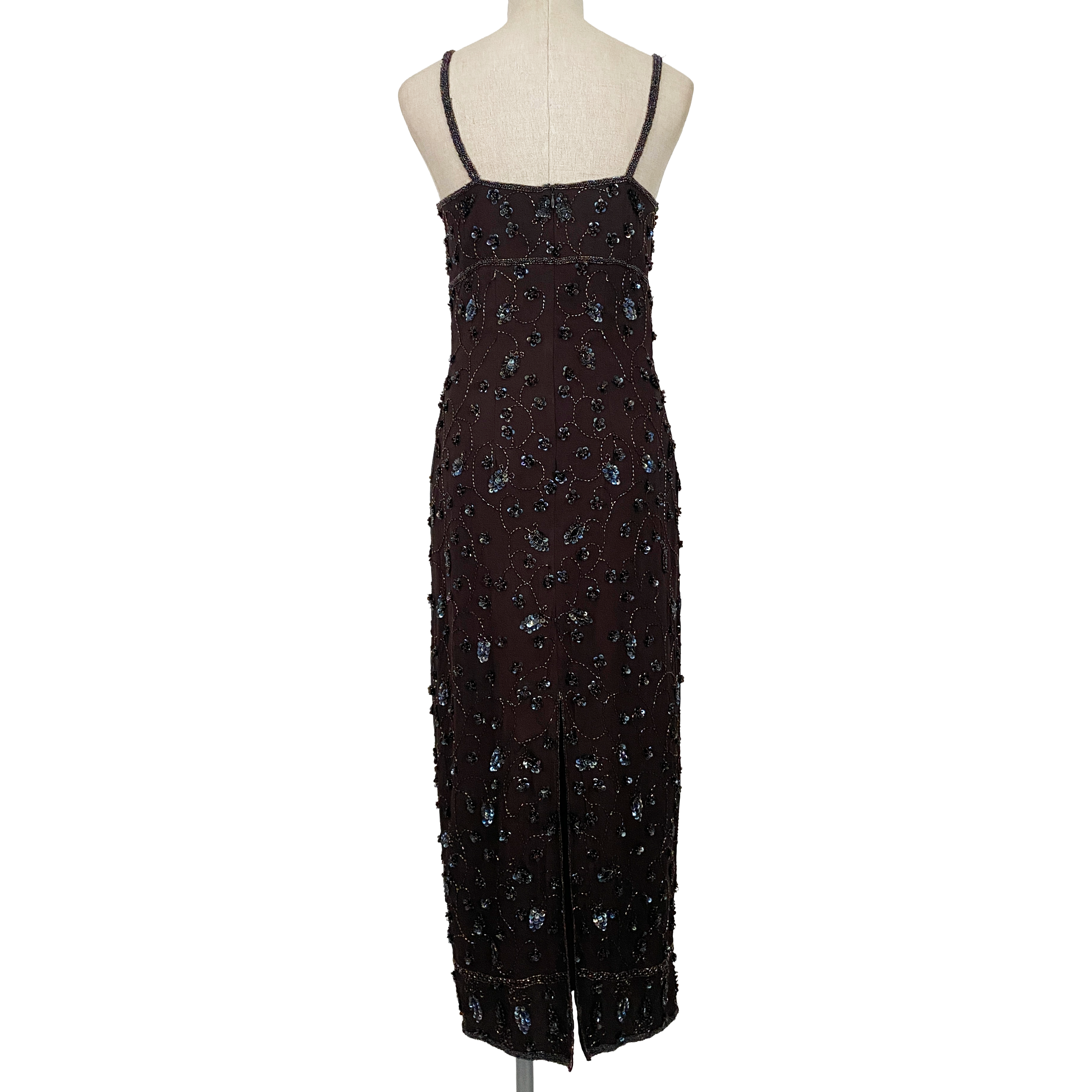 Vintage Brown Beaded Maxi Dress (S)