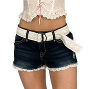 Belted Eyelet Denim Shorts (M)