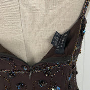 Vintage Brown Beaded Maxi Dress (S)
