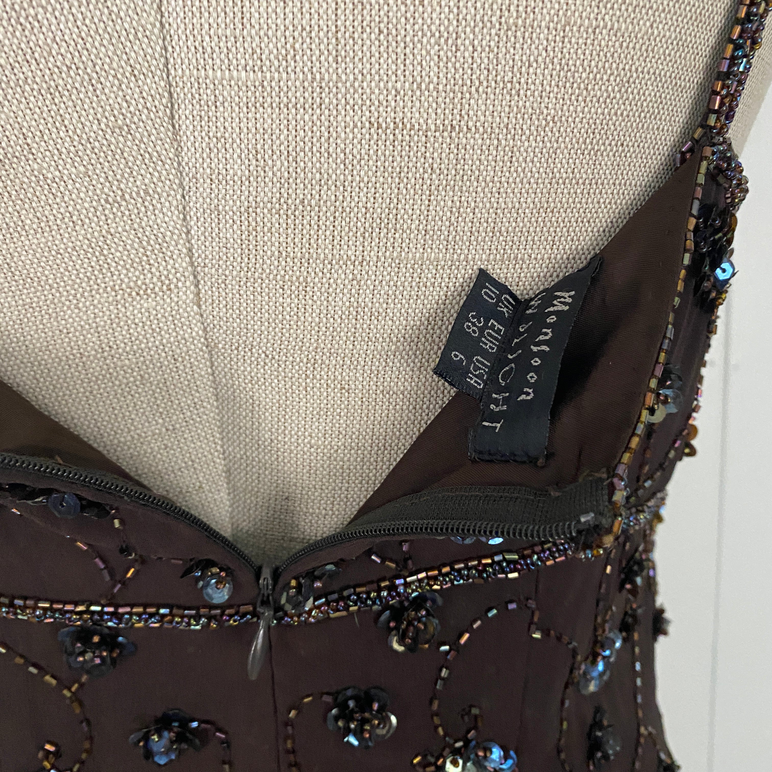 Vintage Brown Beaded Maxi Dress (S)