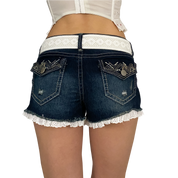 Belted Eyelet Denim Shorts (M)