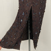 Vintage Brown Beaded Maxi Dress (S)