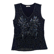 Vintage Navy Blue Embellished Mesh Tank Top (S/M)
