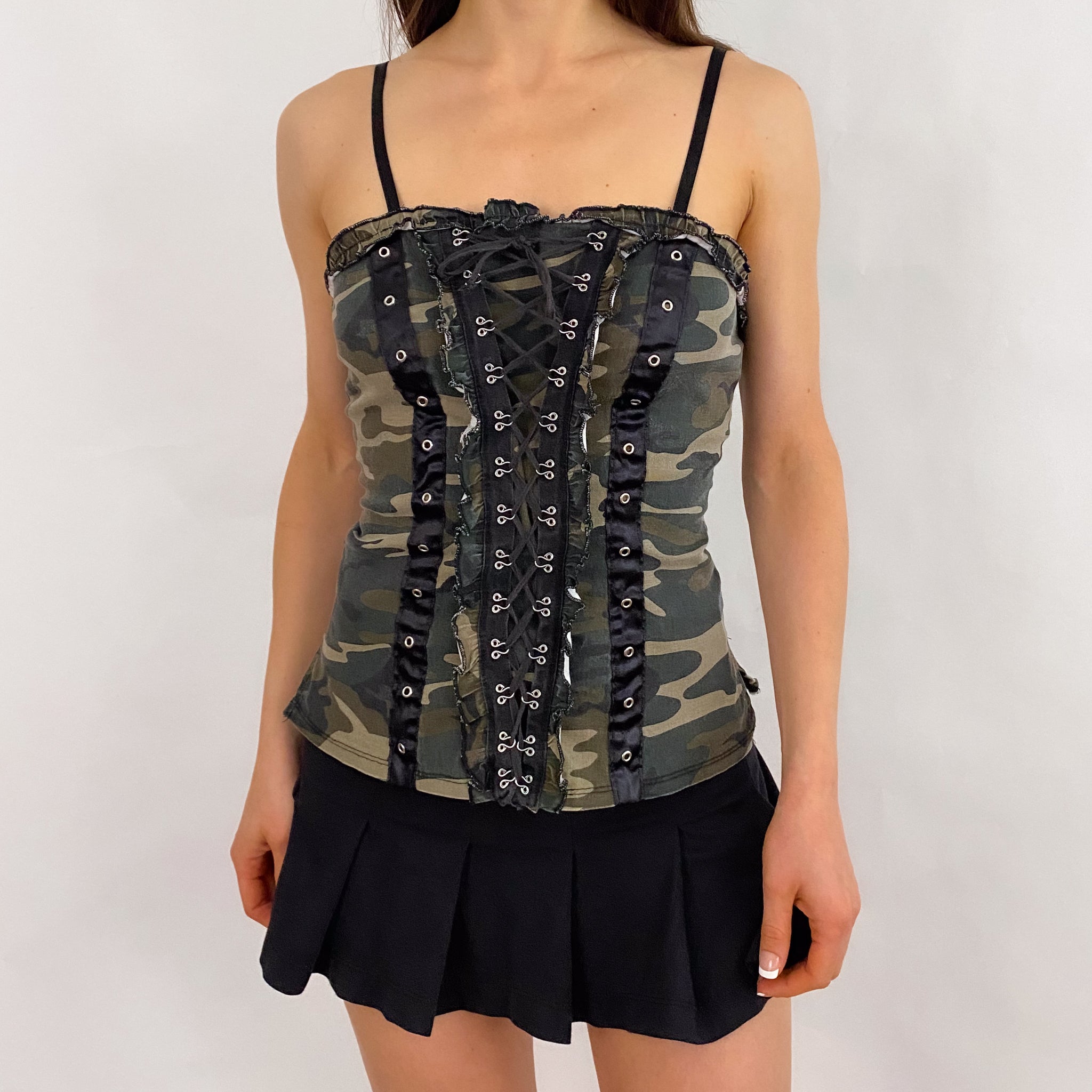 Lace Up Camo Corset Style Top - Large