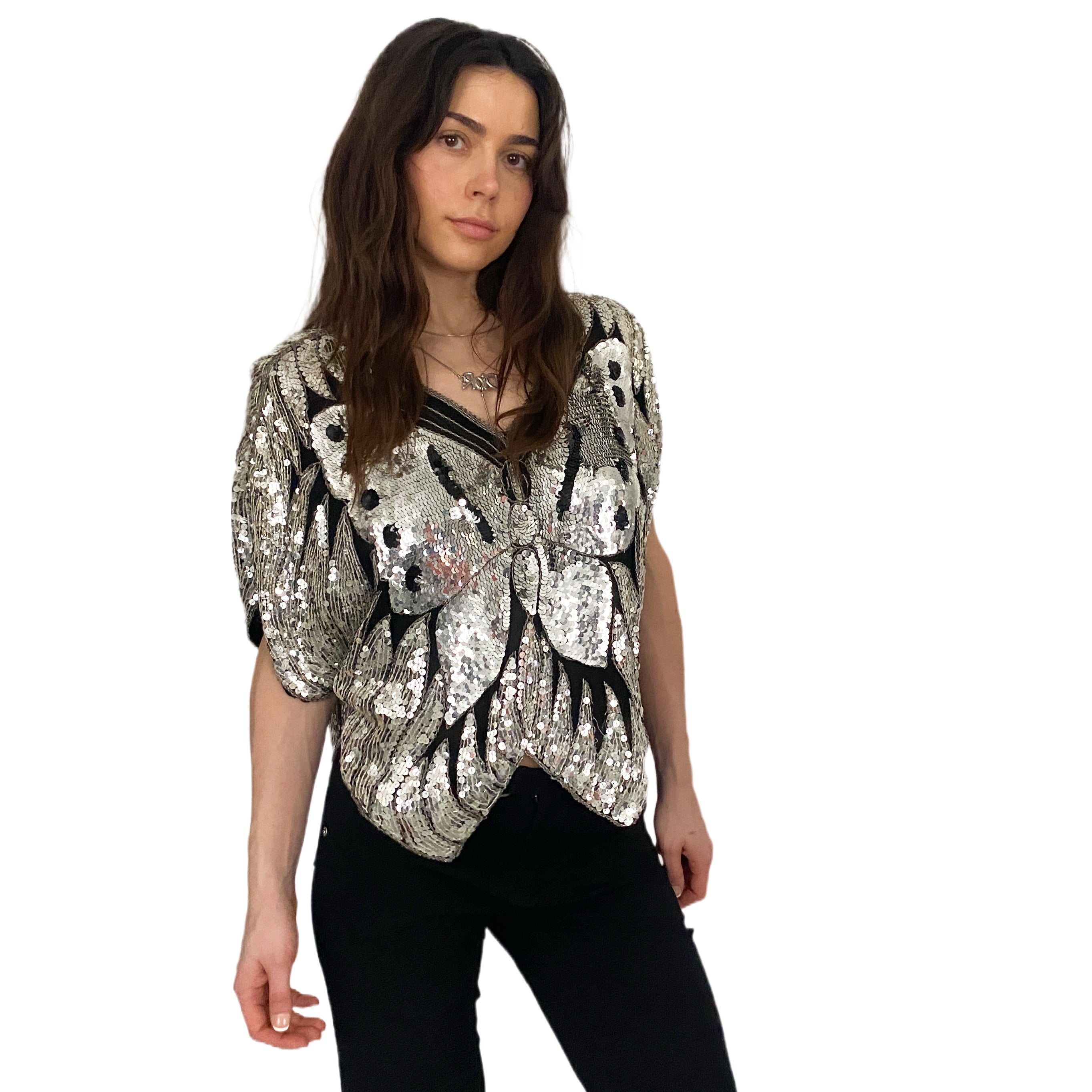 Vintage Silk Sequin Butterfly Top (S/M)