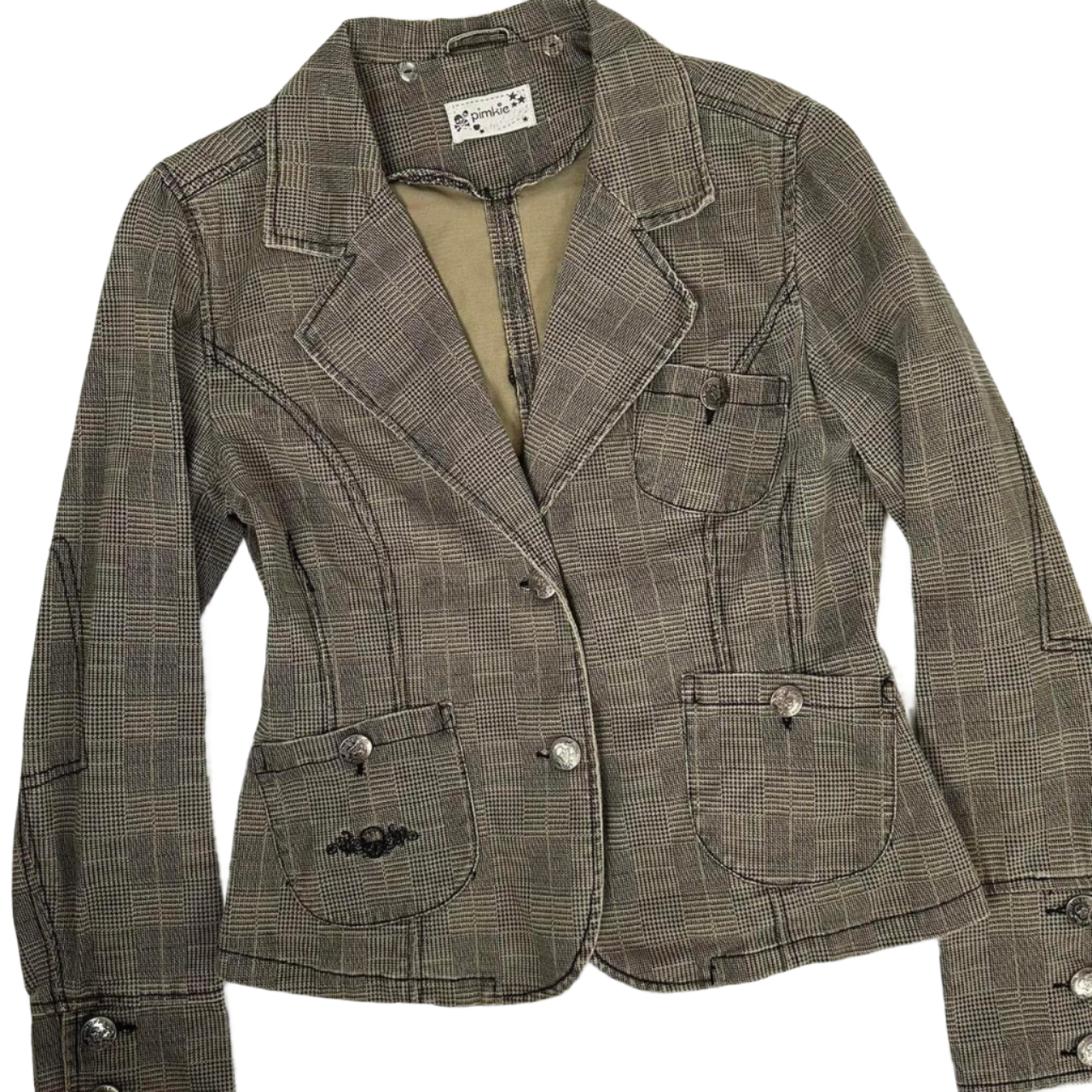 Y2K Skull Plaid Denim Jacket (M)