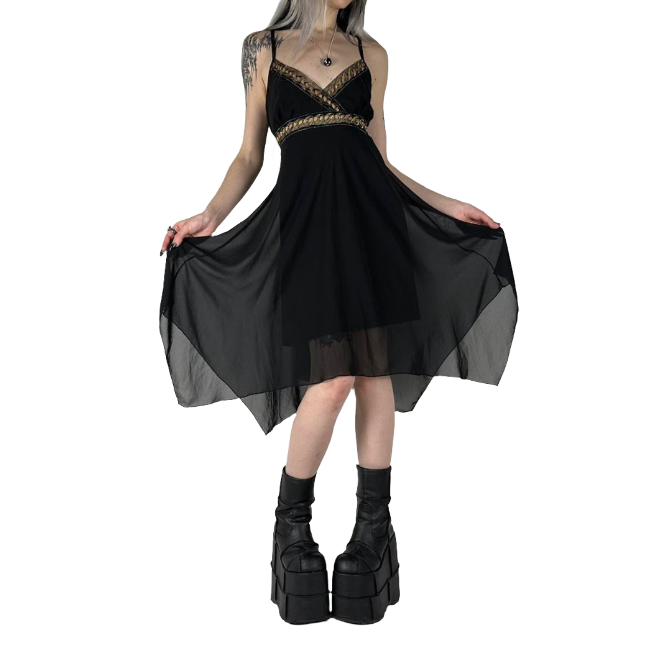 Y2K Black Chiffon Pixie Dress (S)
