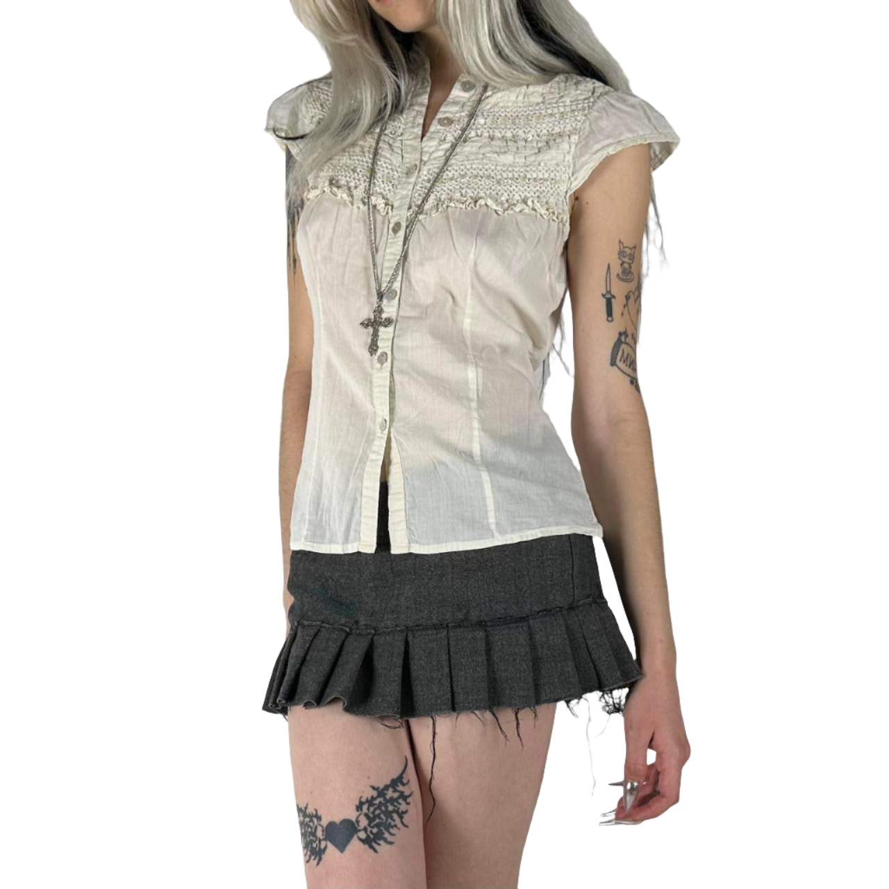 Y2K 00s Frilly Button Down (S)