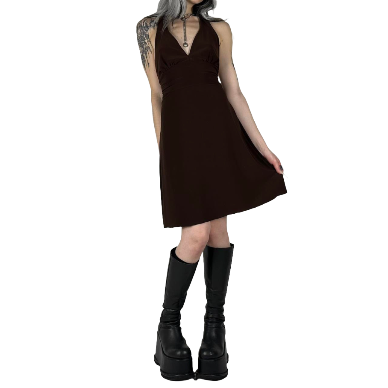 Y2K Espresso Mini Halter Dress (S)
