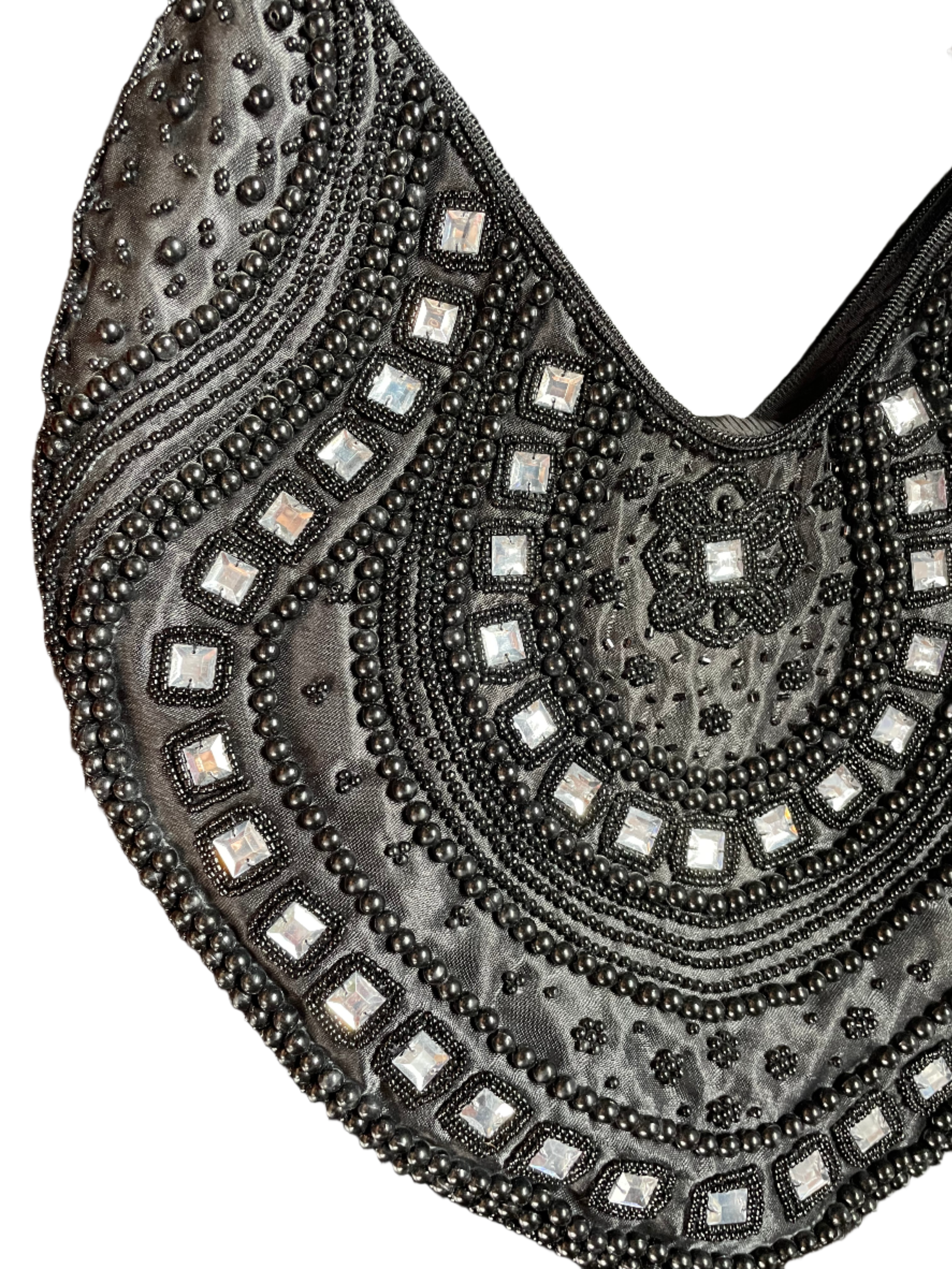 Beaded Black Hobo Bag