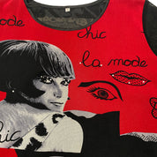 Y2K Pop Art Fashion Collage Mesh Top (L)