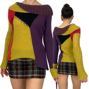 Save the Queen Colorful Asymmetric Patchwork Sweater (S)