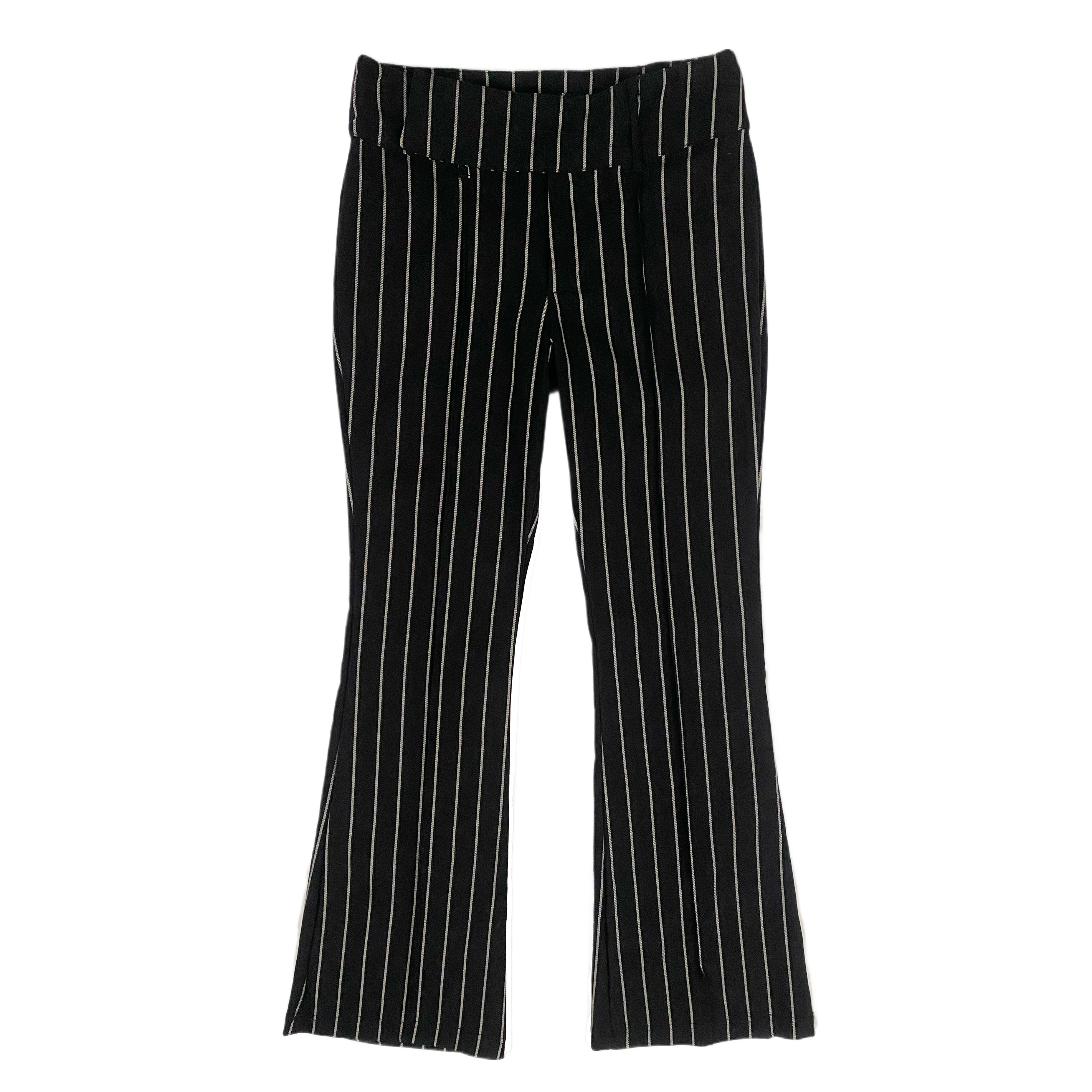 Black Pinstripe Mid-Rise Flare Trouser (M)