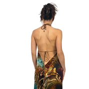 Vanity Embellished Animal Print Silk Halter Maxi Dress (S)