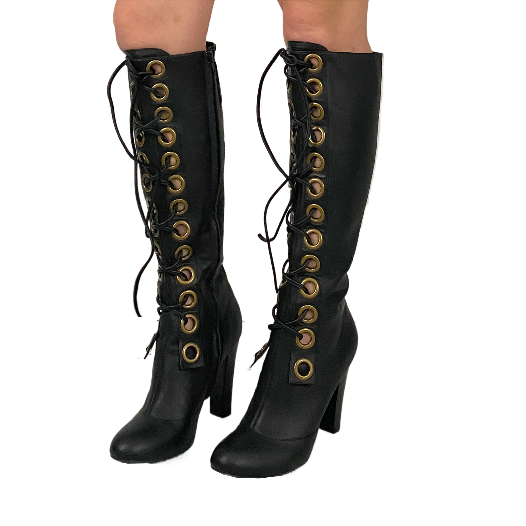 Grommet Lace-Up Leather Boots (8)