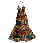 Vanity Embellished Animal Print Silk Halter Maxi Dress (S)