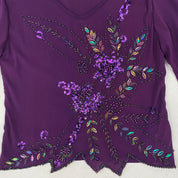 Embellished Purple Mesh Quarter Sleeve Top (M)