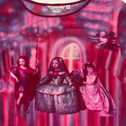 Y2K Victorian Doll Print Quarter Sleeve Mesh Top (L)