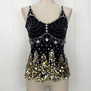 Vintage Coin Embellished Mesh Tank Top (S)
