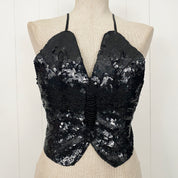 Wet Seal Black Backless Beaded Butterfly Halter Top (S)
