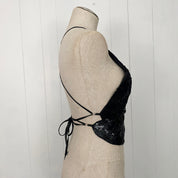 Wet Seal Black Backless Beaded Butterfly Halter Top (S)