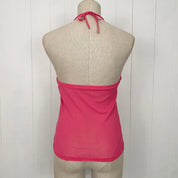 Y2K Pink Mesh Embellished Butterfly Halter Top (S)
