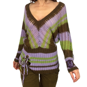 Miss Sixty 2000s Striped Mohair Lace-Up Sweater (M)