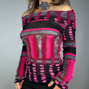 Off The Shoulder Abstract Printed Mesh Long Sleeve (M/L)