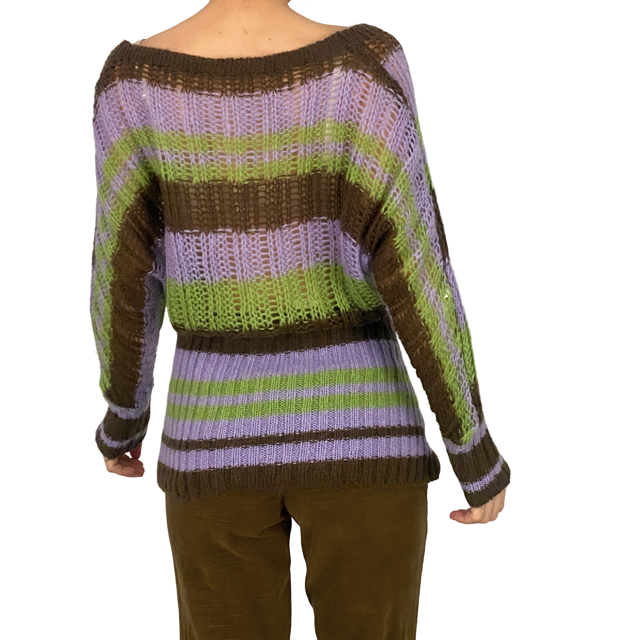 Miss Sixty 2000s Striped Mohair Lace-Up Sweater (M)