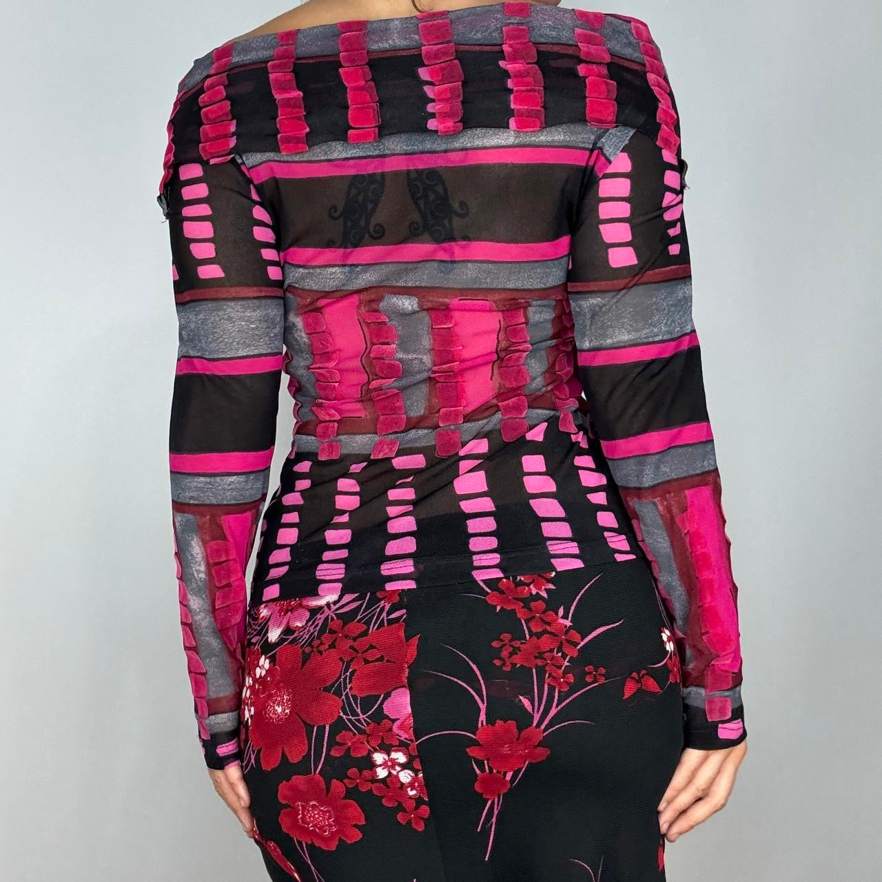 Off The Shoulder Abstract Printed Mesh Long Sleeve (M/L)