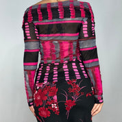 Off The Shoulder Abstract Printed Mesh Long Sleeve (M/L)