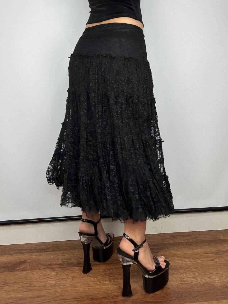 Gothic Black Lace Midi Skirt (S/M)
