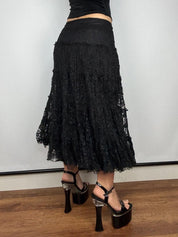 Gothic Black Lace Midi Skirt (S/M)