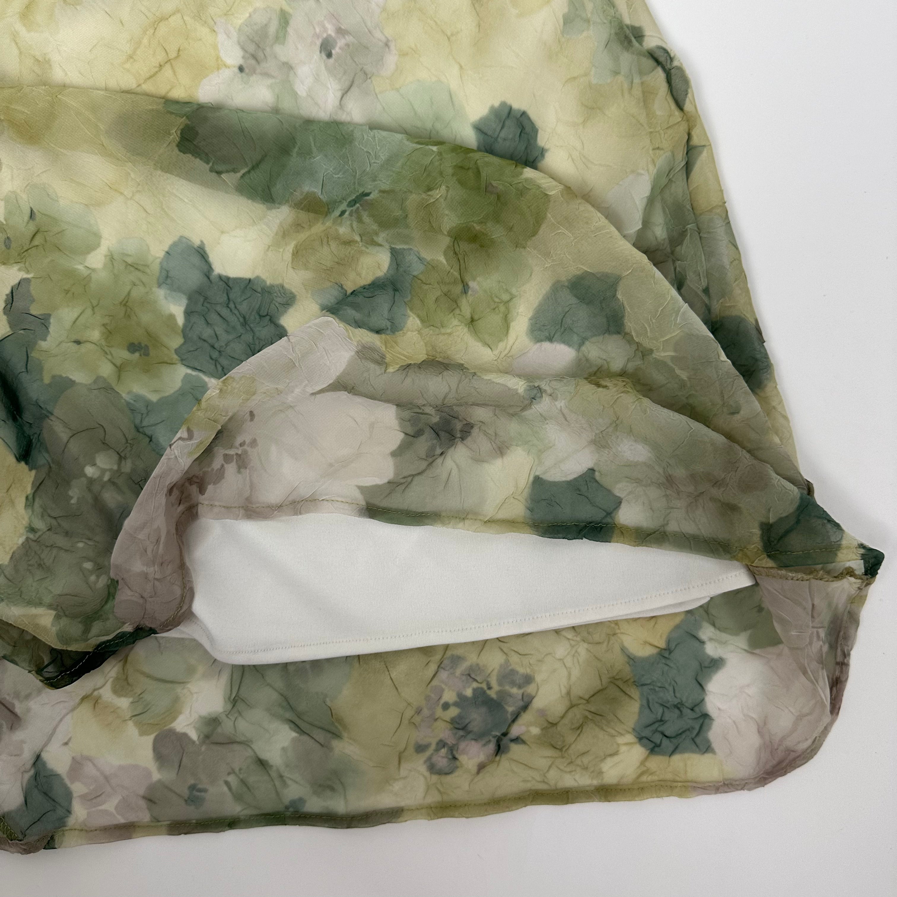 90s Sage Green Floral Maxi Skirt (S)