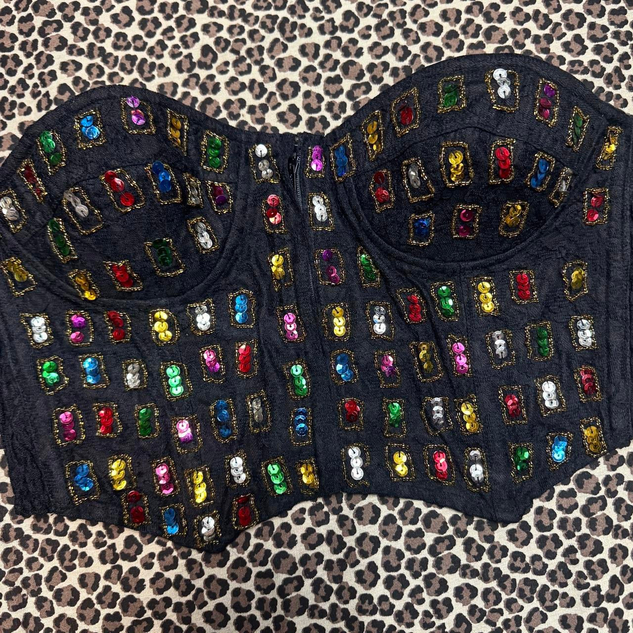 Vintage Beaded Sequin Embellished Cropped Lace Bustier (S)