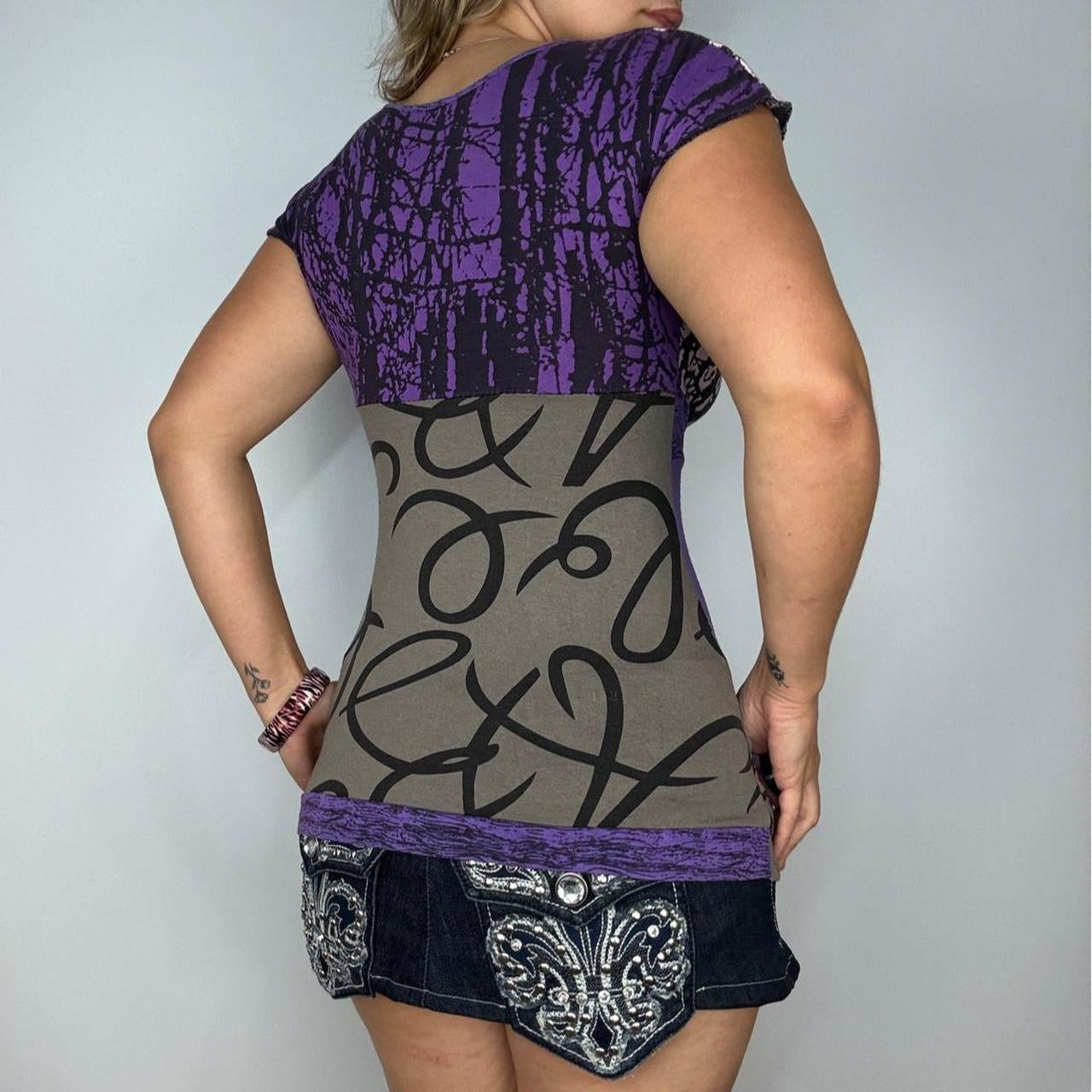 Abstract Print Draped Pocket Detail Color Block Top (S)