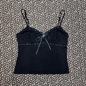 Vintage Express Black Cotton Milkmaid Cami (S)