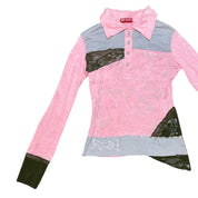Asymmetrical Patchwork Color Block Long Sleeve Top (S)