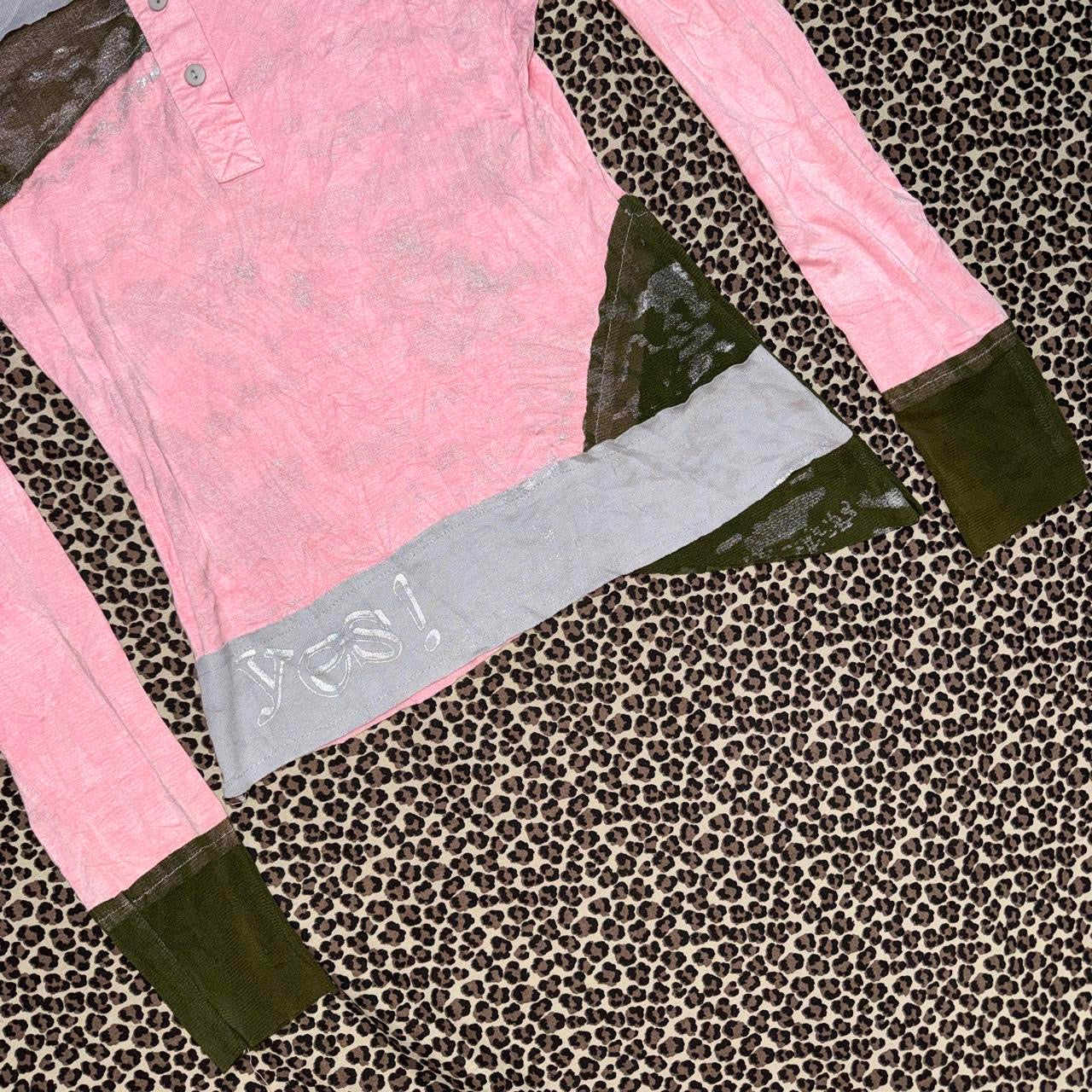 Asymmetrical Patchwork Color Block Long Sleeve Top (S)