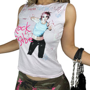 Y2K “Rock Babe” Pastel Pink Emo Graphic Tank Top (L)