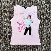 Y2K “Rock Babe” Pastel Pink Emo Graphic Tank Top (L)