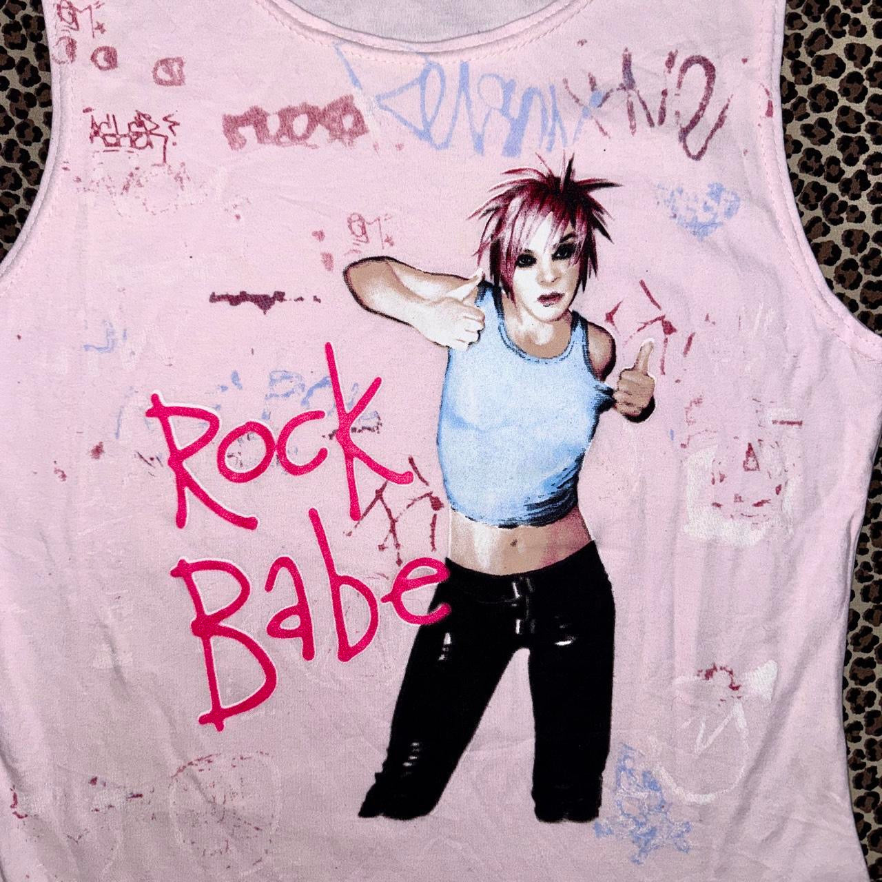 Y2K “Rock Babe” Pastel Pink Emo Graphic Tank Top (L)