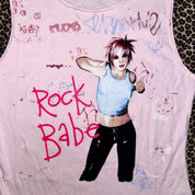 Y2K “Rock Babe” Pastel Pink Emo Graphic Tank Top (L)