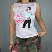 Y2K “Rock Babe” Pastel Pink Emo Graphic Tank Top (L)
