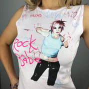 Y2K “Rock Babe” Pastel Pink Emo Graphic Tank Top (L)