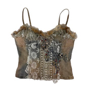 Euro Rossi Roma Beaded Denim Top (S/M)