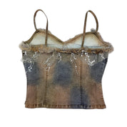 Euro Rossi Roma Beaded Denim Top (S/M)