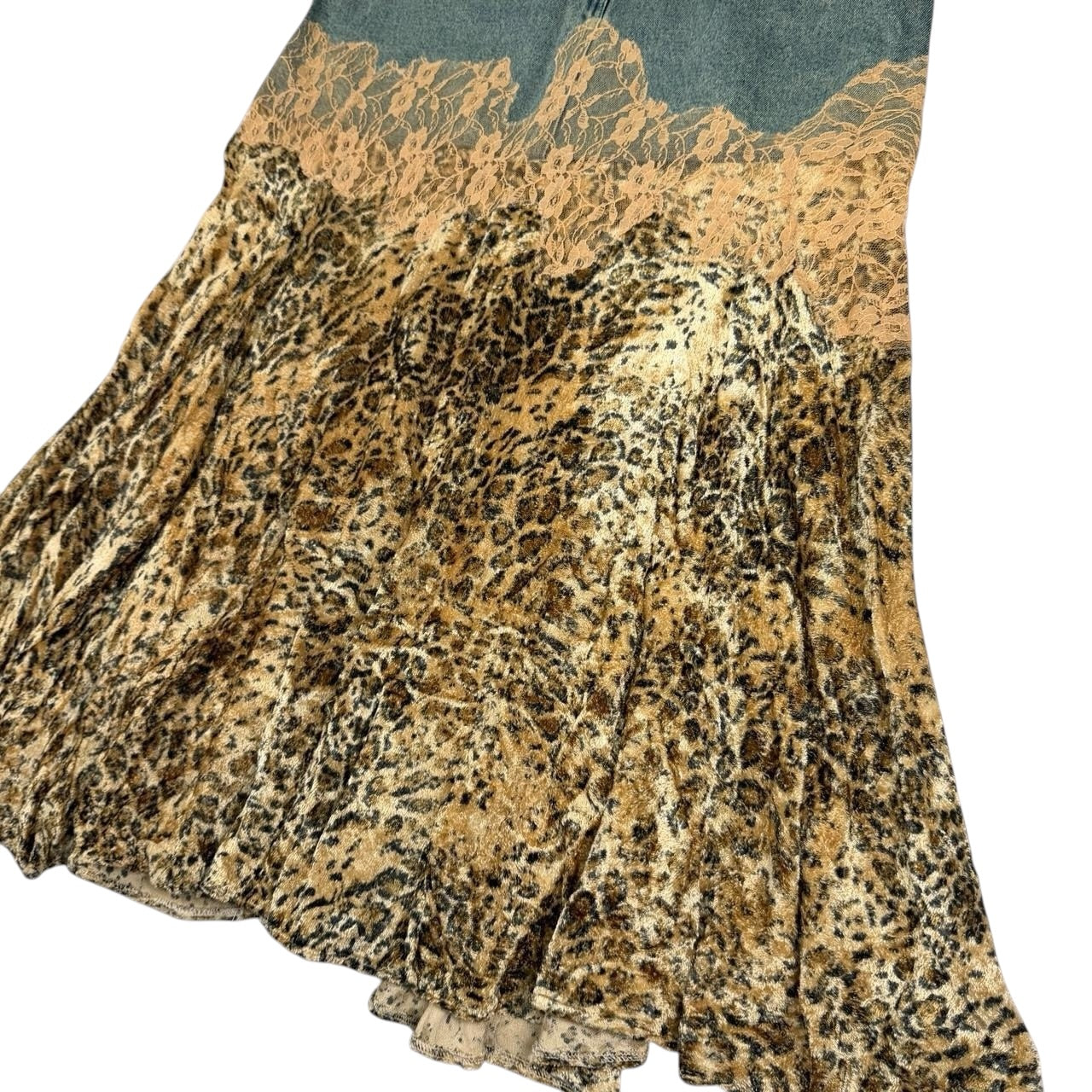 Jeanology Leopard Print Lace Denim Maxi Skirt (L)