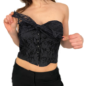 90s Black Lace Bustier Top (M)